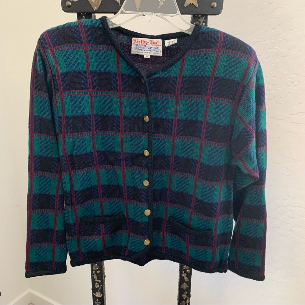 Vintage Tally-Ho Creation Plaid Cardigan Sweater M